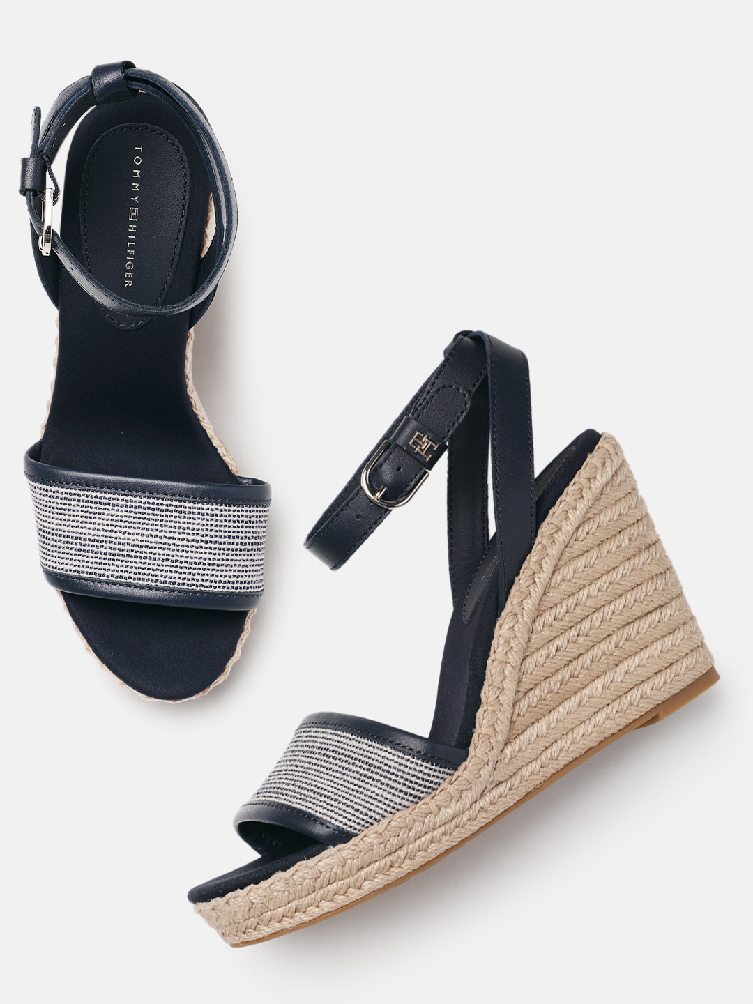 Buy Tommy Hilfiger Women Woven Textured Mid Top Wedge Sandals With Buckle Detail Heels for Women 23205192 Myntra