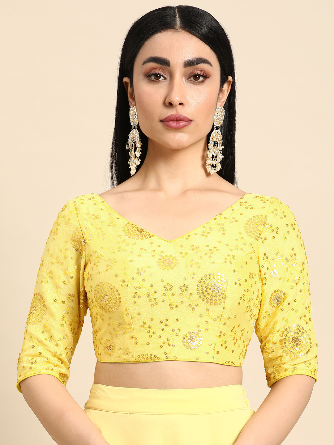 Ethnovog Embroidered Sequinned Chinon Saree Blouse