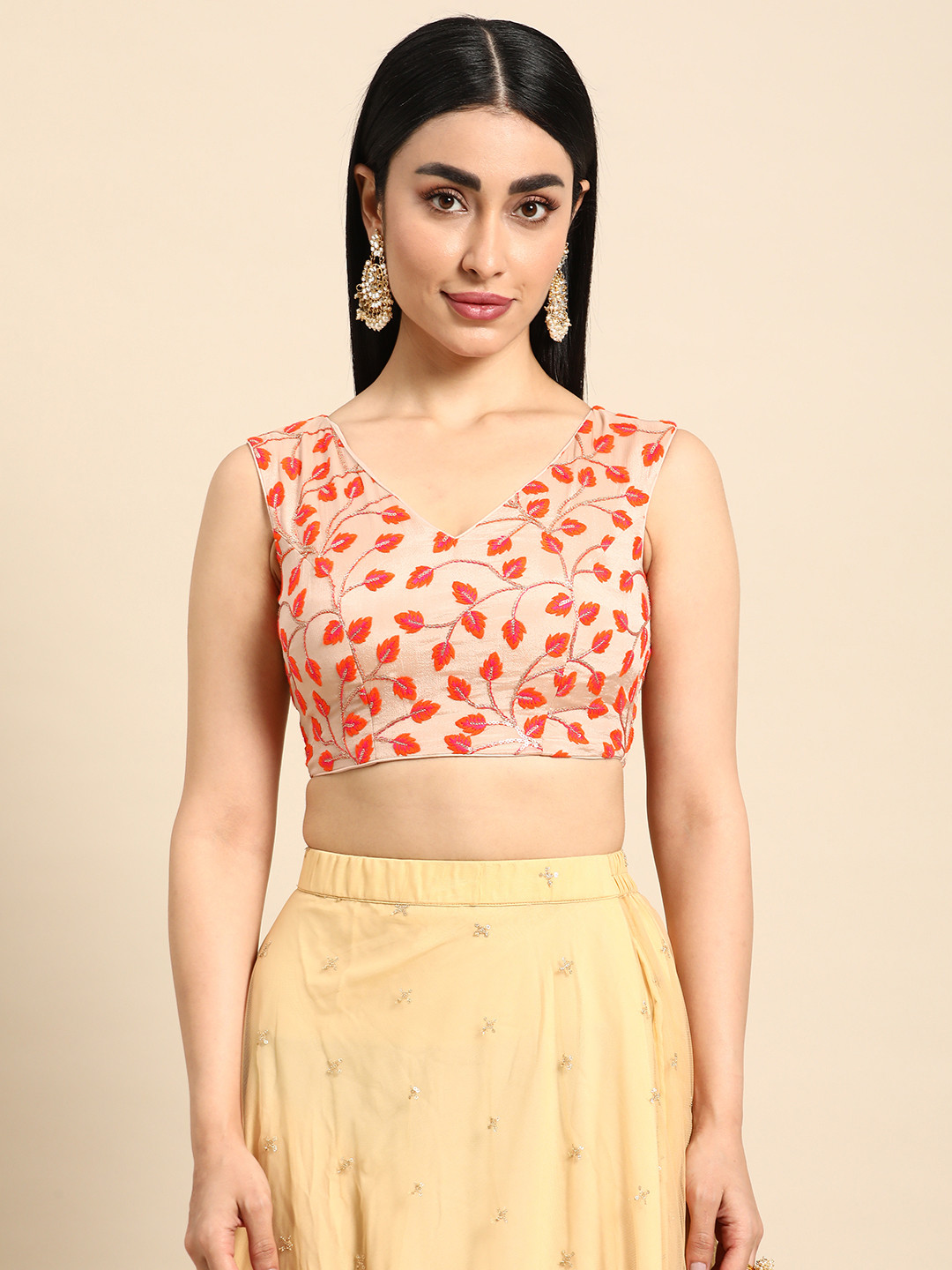 Ethnovog Embroidered Sequinned Chiffon Saree Blouse