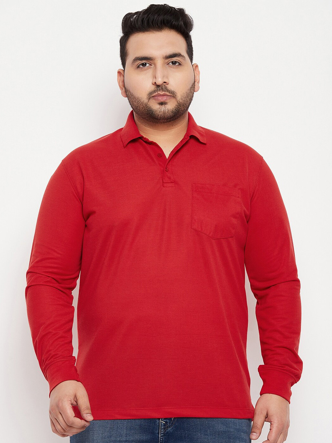Adobe Plus Size Full Sleeve Cotton Polo T-shirt