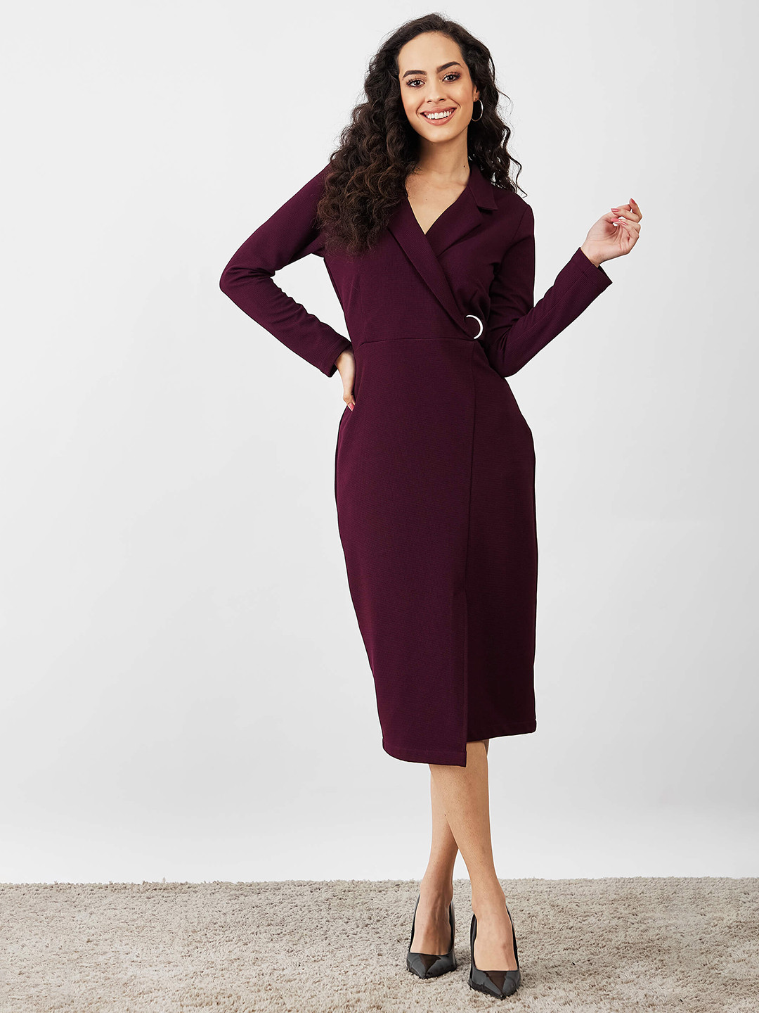 SALT ATTIRE Lapel Collar Blazer Midi Dress