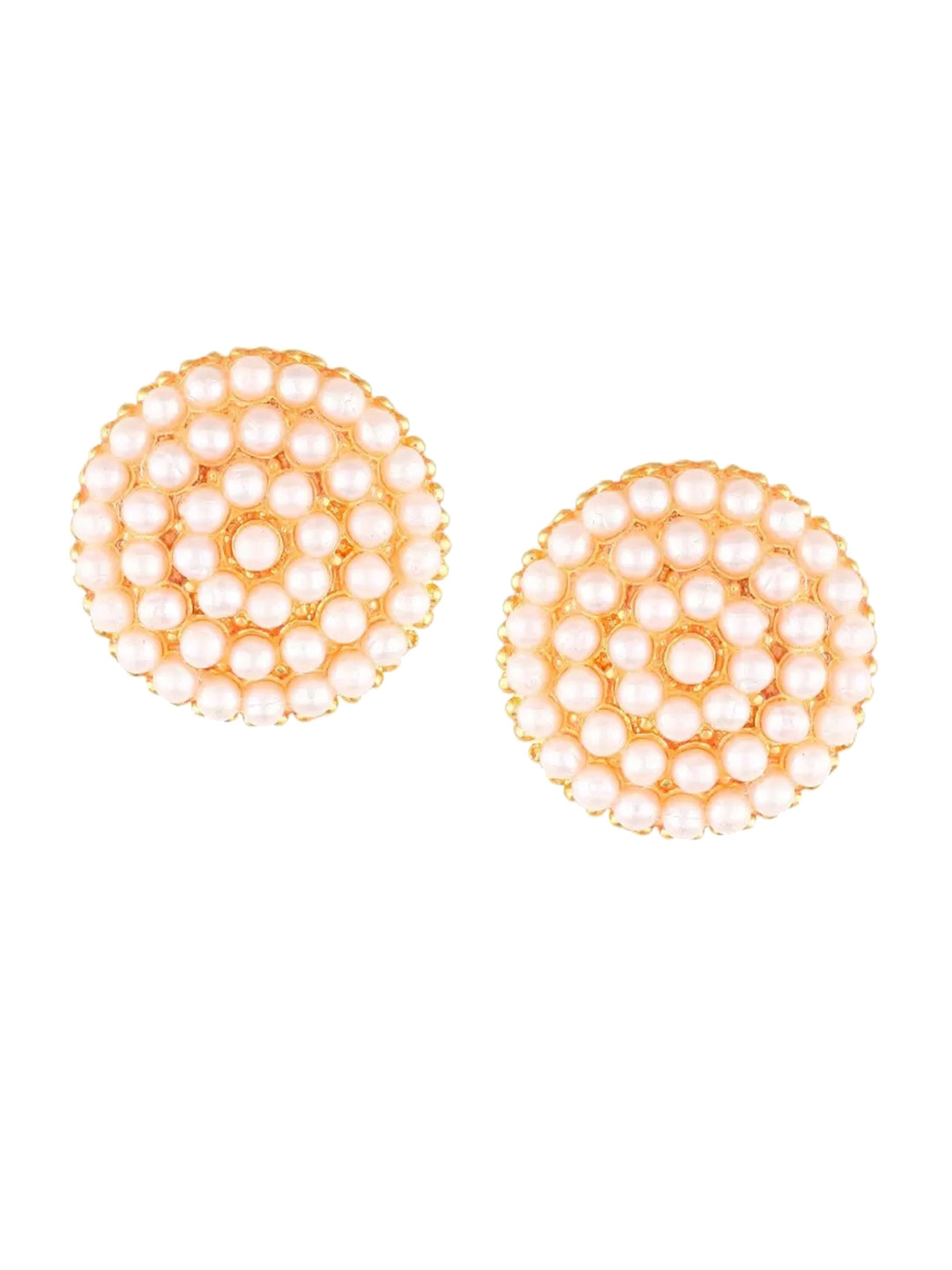 Vighnaharta Gold-Pleated Circular Pearls Studs