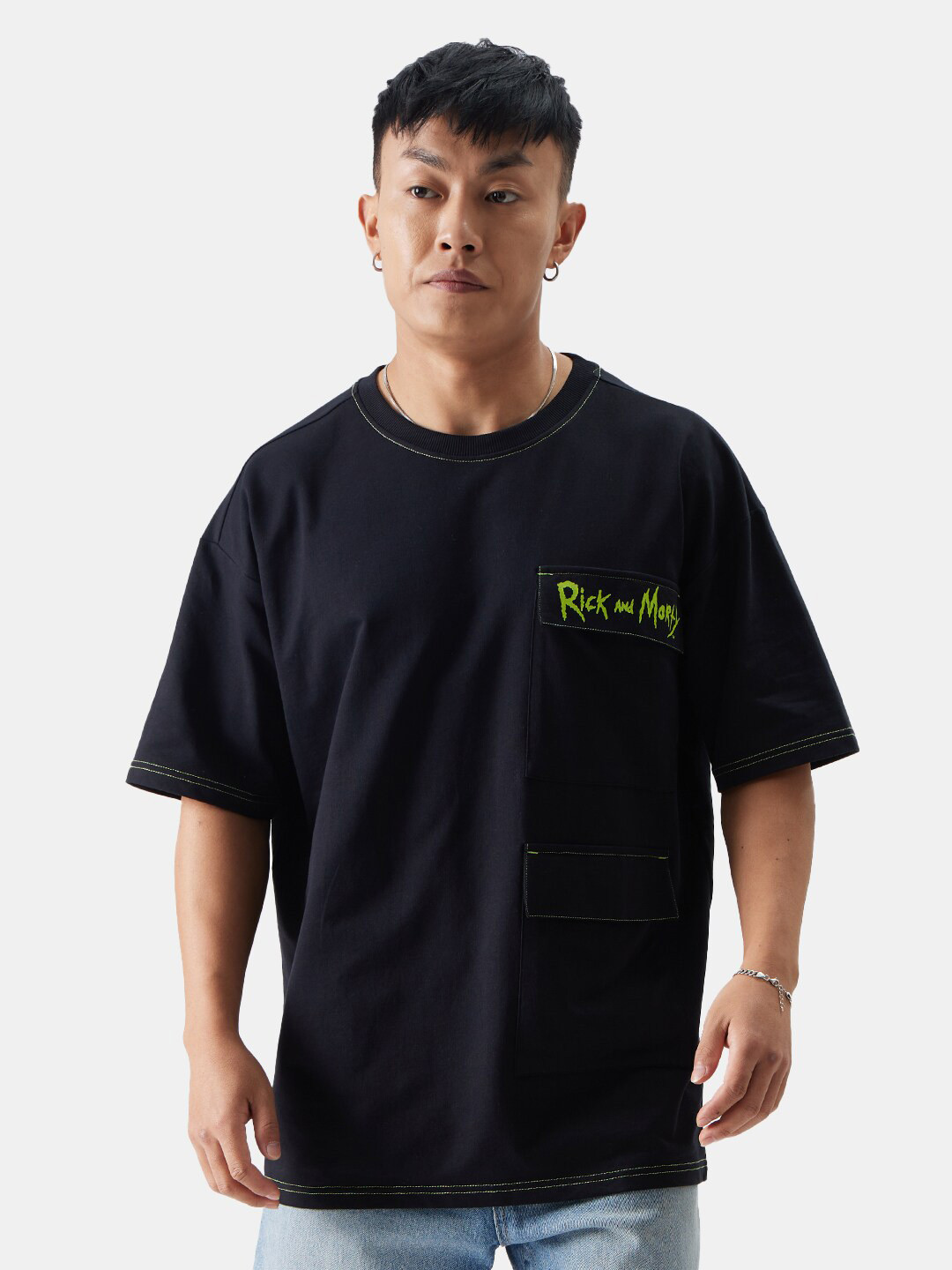 The Souled Store Men Black Pure Cotton Oversized T-shirt