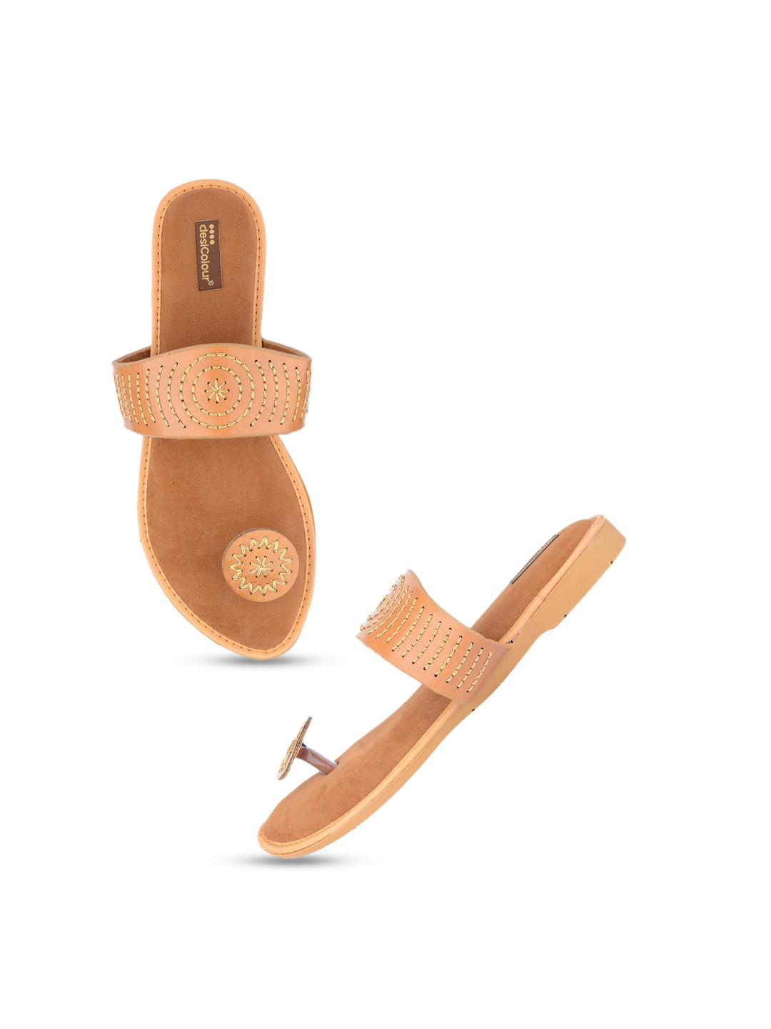 DESI COLOUR Women Embroidered Suede Open One Toe Flats