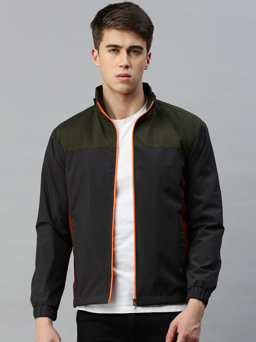 VOXATI Colourblocked Bomber Jacket With Detachable Hood