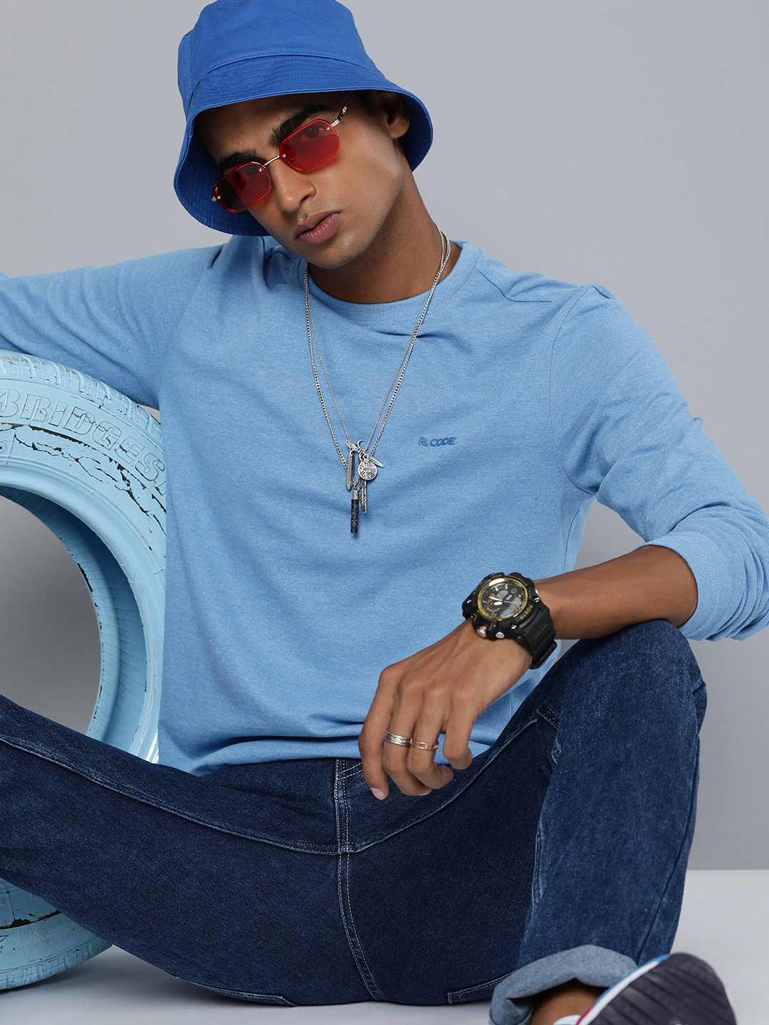 R Code by The Roadster Life Co Men Blue Polo Collar T-shirt