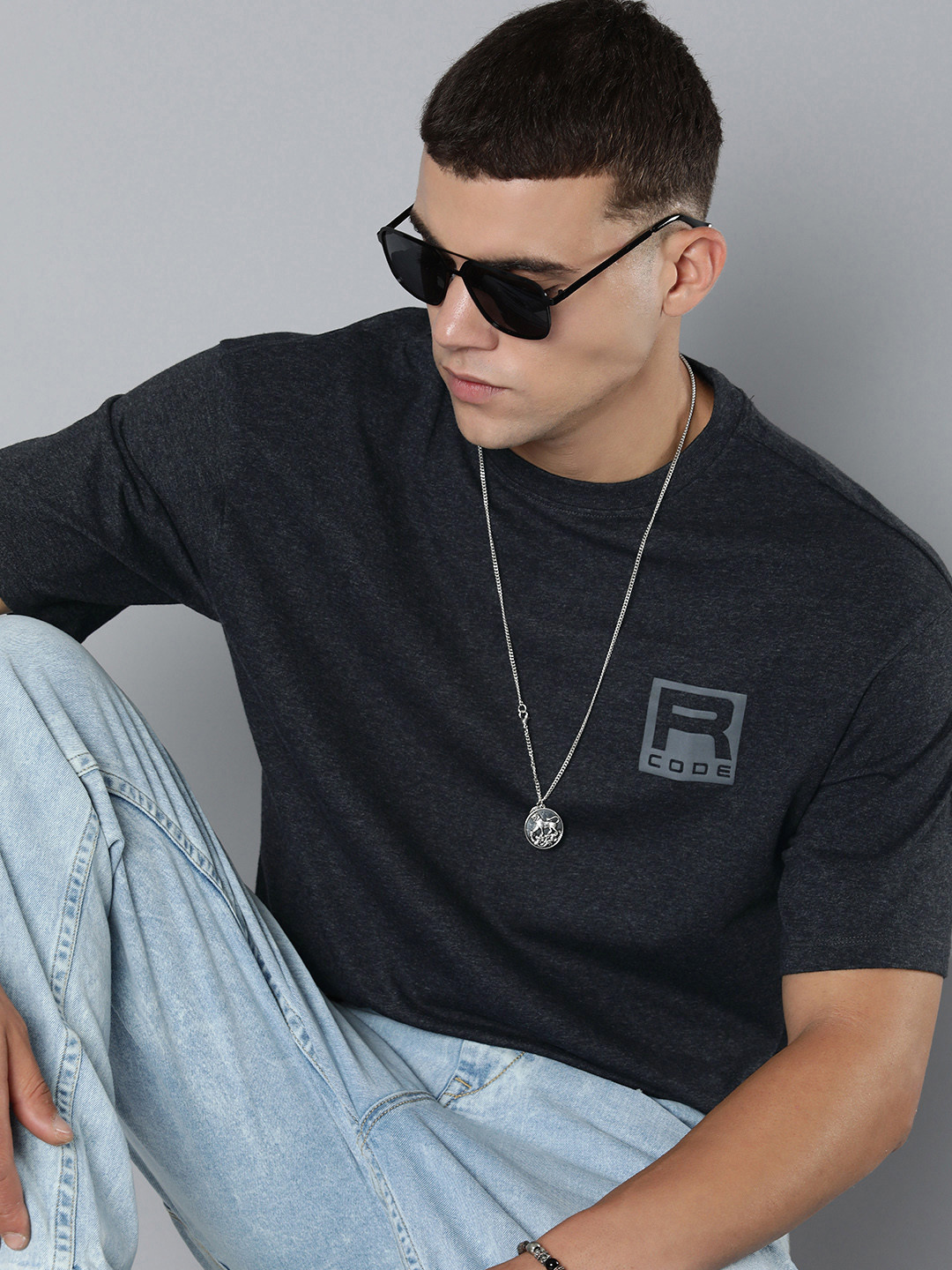 R Code by The Roadster Life Co Men Brand Logo Printed Relaxed Fit T-shirt