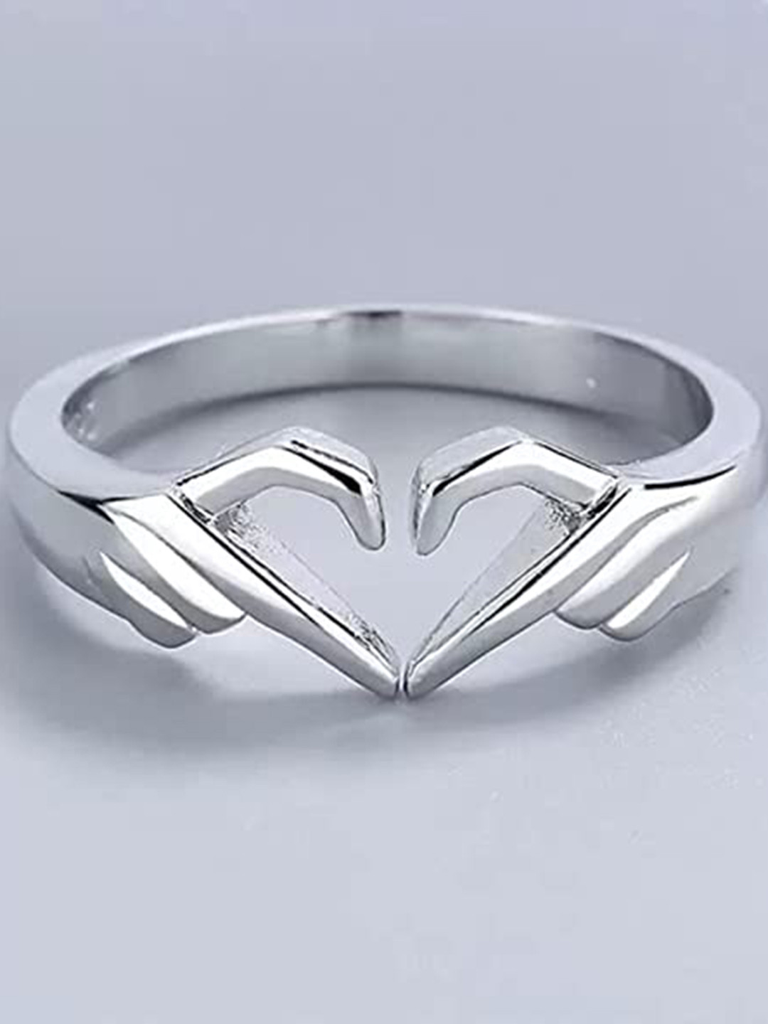 KARISHMA KREATIONS Stainless Steel Silver-Plated Heart Shaped Finger Ring