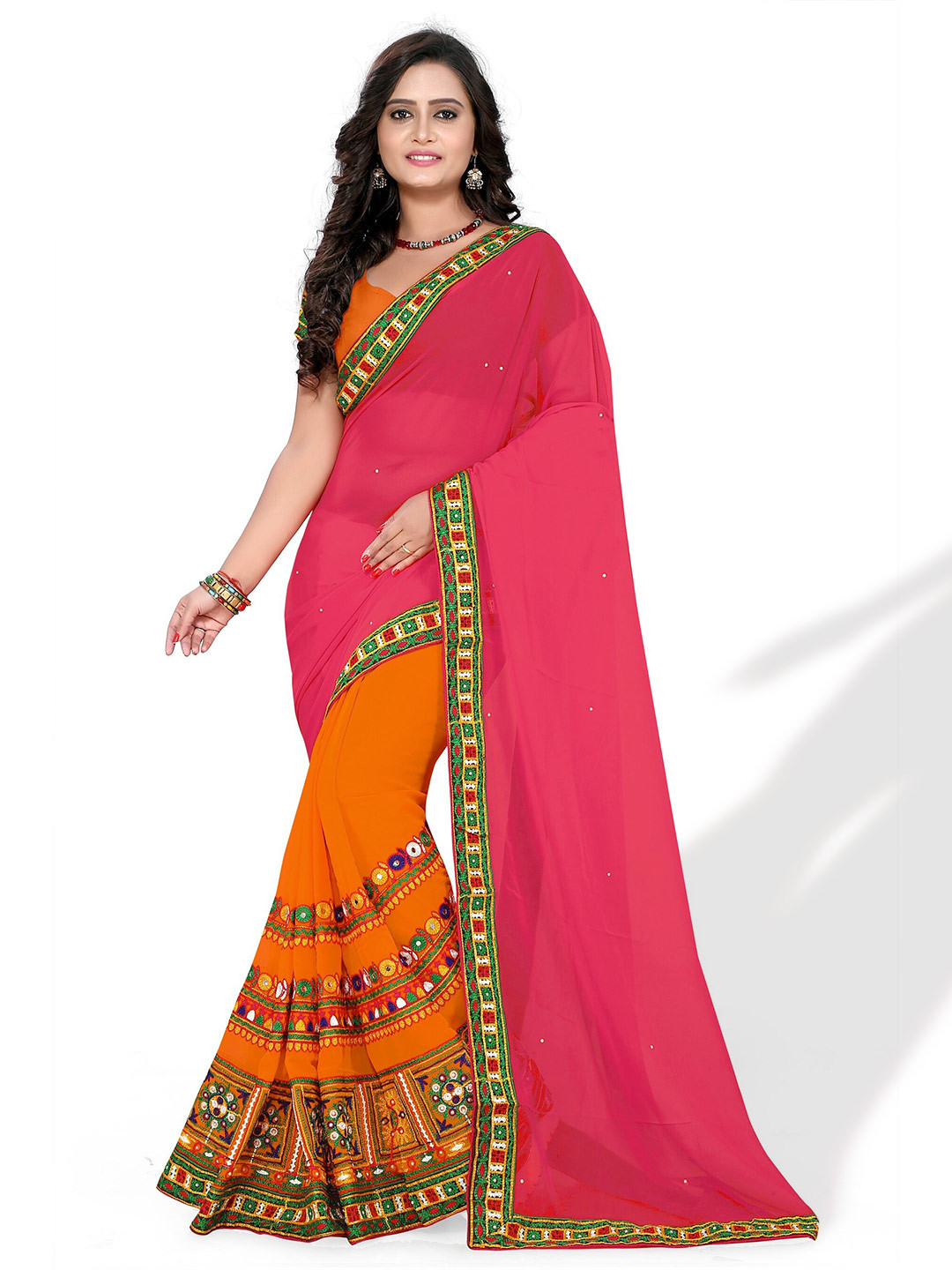 KALINI Embroidered Pure Georgette Half and Half Saree