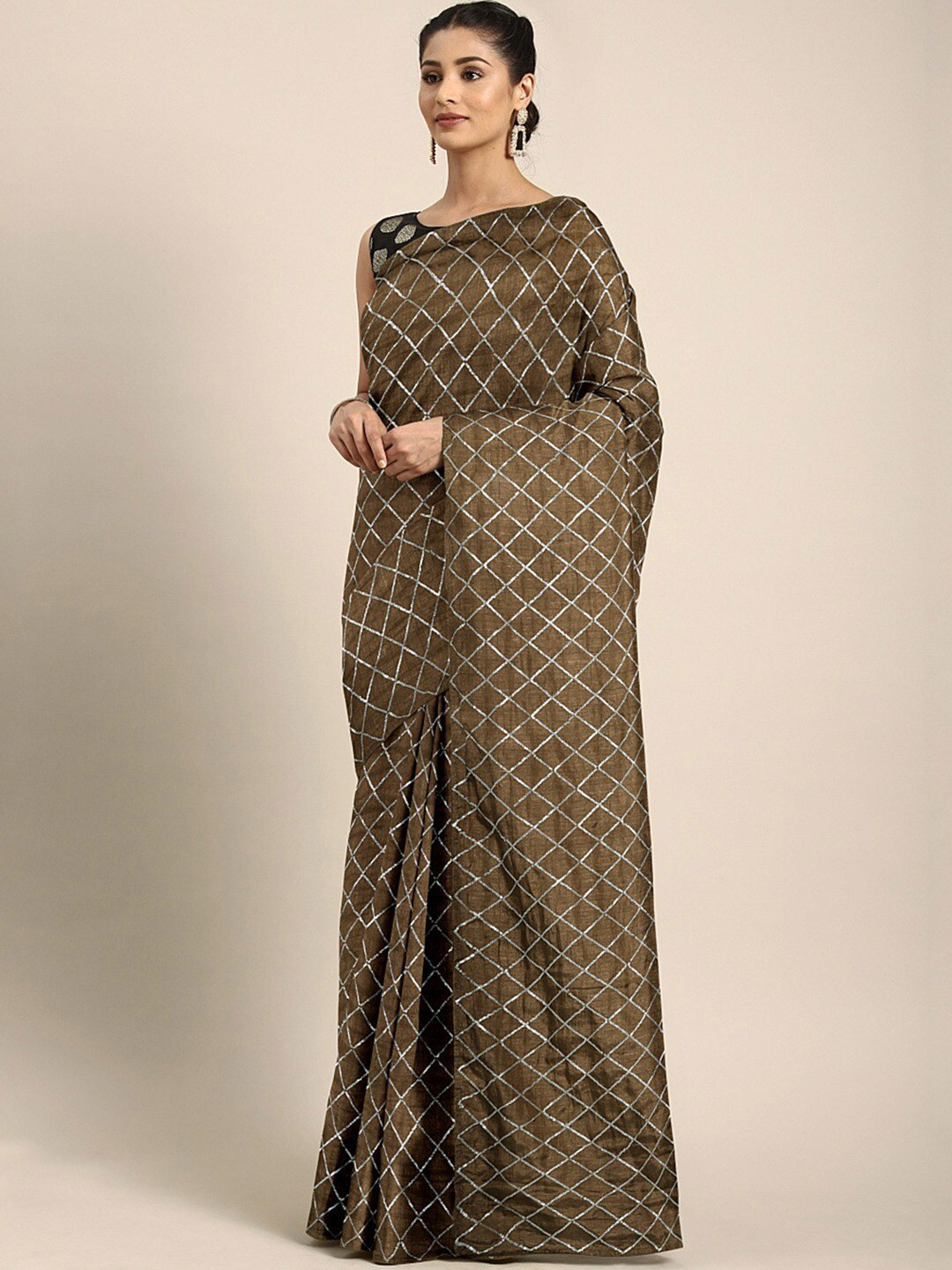 KALINI Checked Art Silk Saree