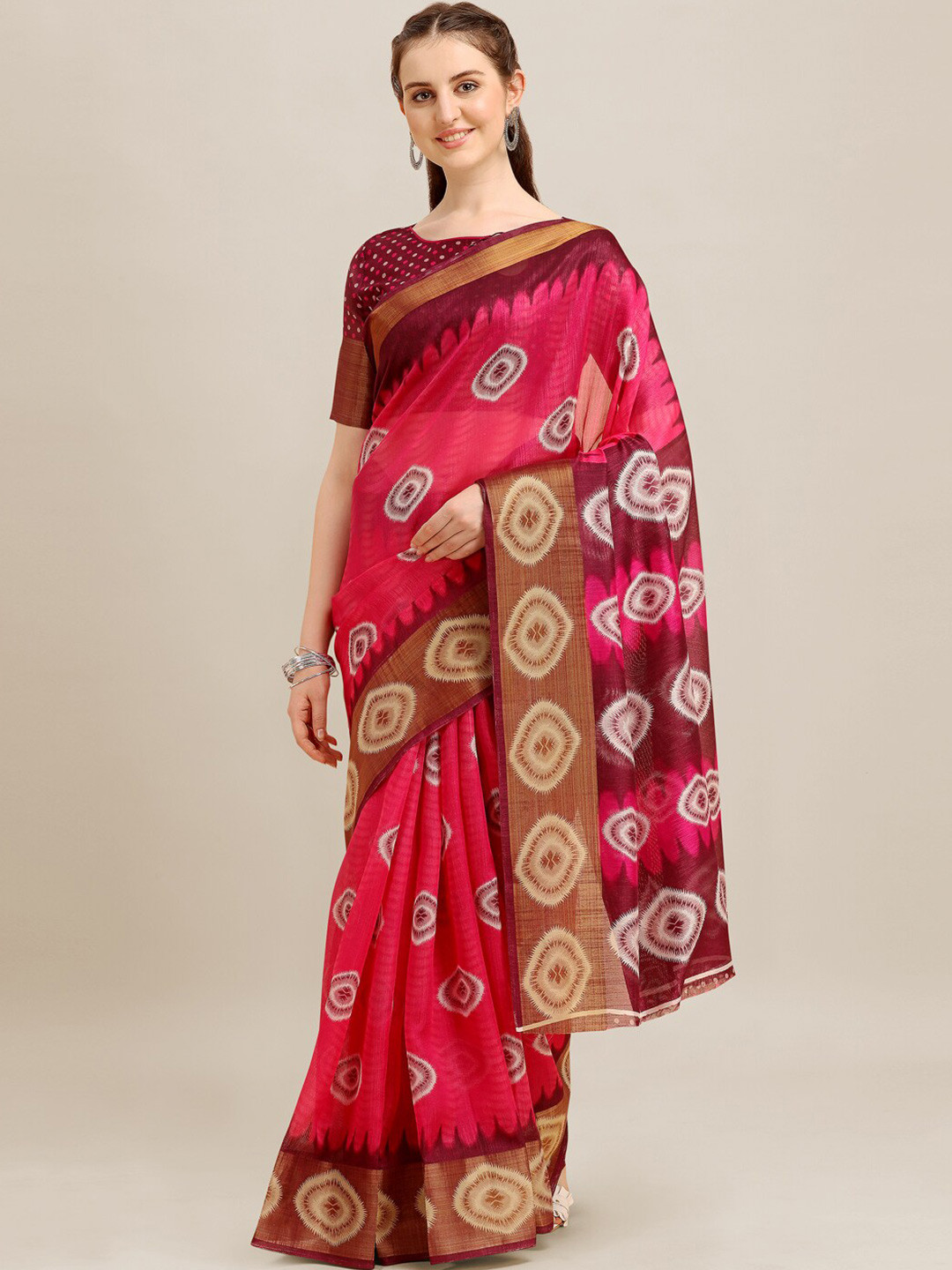 KALINI Geometric prism printed Zari Saree