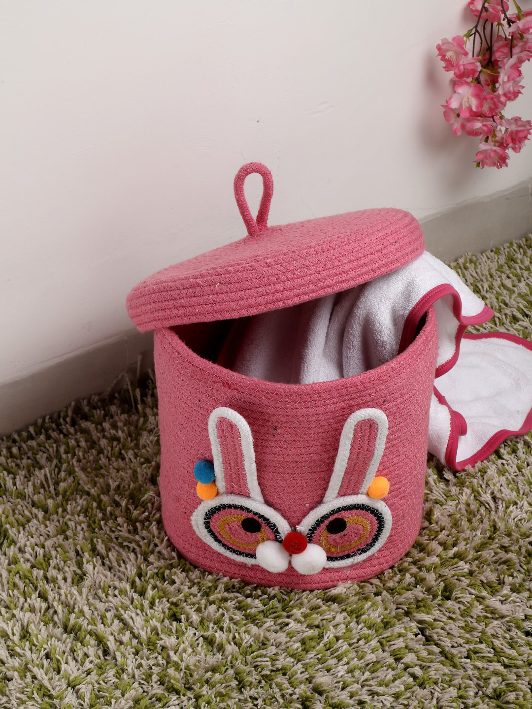 FABINALIV Kids Pink & White Self Design Multipurpose Foldable Organizer With Lid