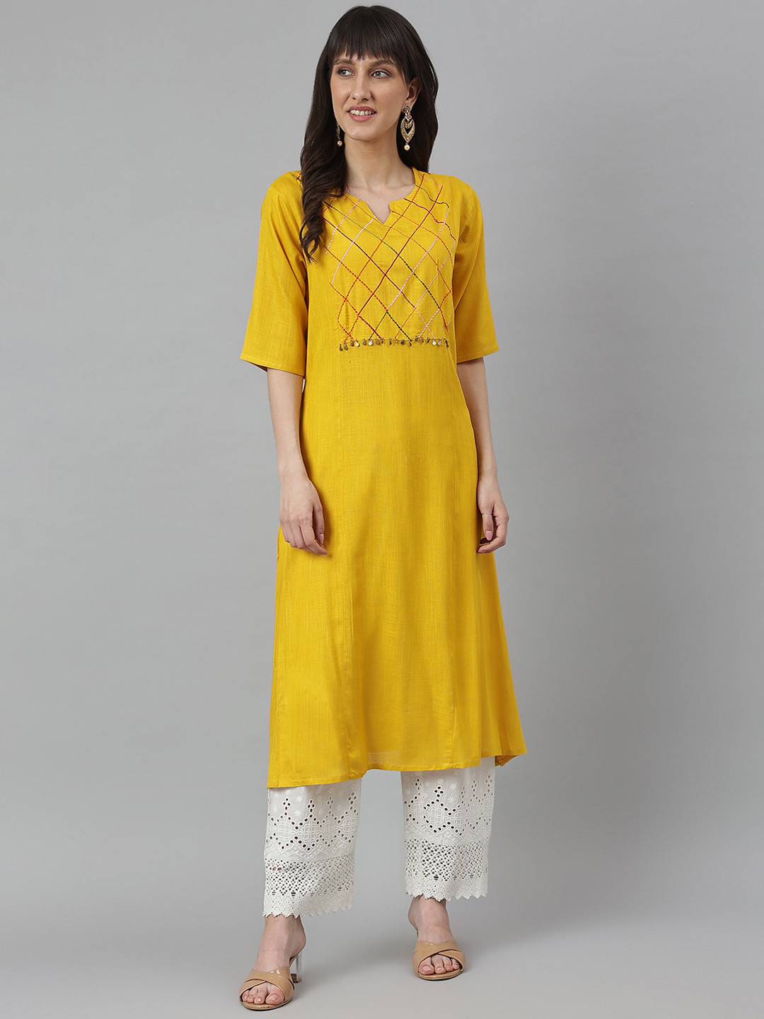 KALINI Paneled Checked A-Line Kurta