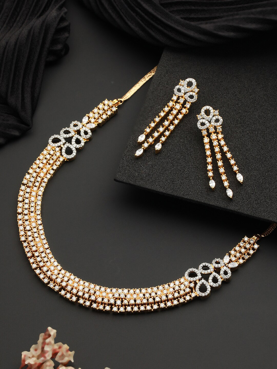 Saraf RS Jewellery Gold-Plated CZ-Studded Jewellery Set