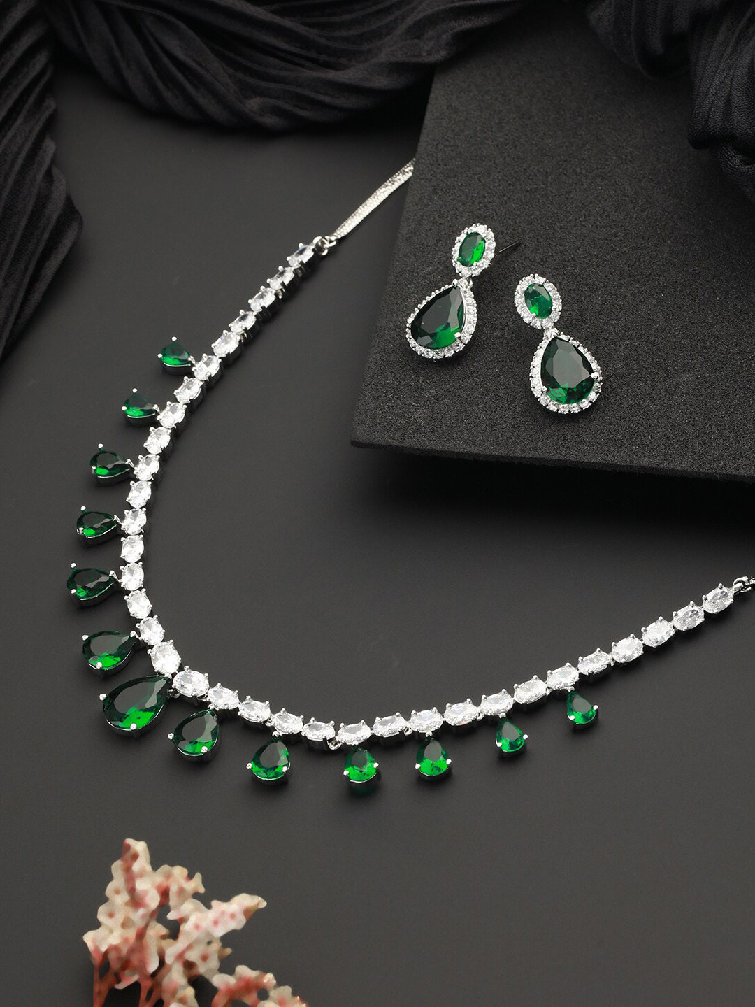 Saraf RS Jewellery Silver-Plated CZ-Studded Jewellery Set