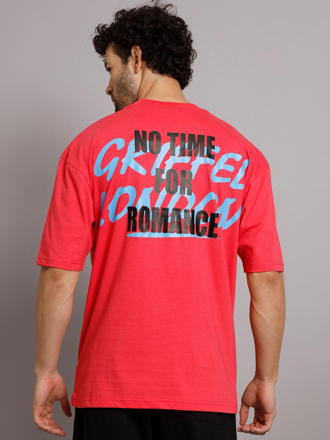 GRIFFEL Typography Printed Drop Shoulder Sleeves Cotton T-Shirt