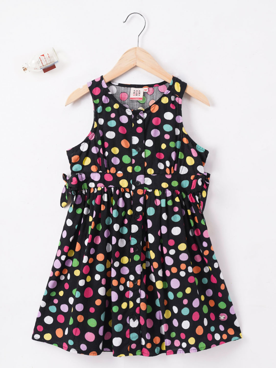 Ed-a-Mamma Girls Polka Dot Printed Cotton Fit & Flare Dress