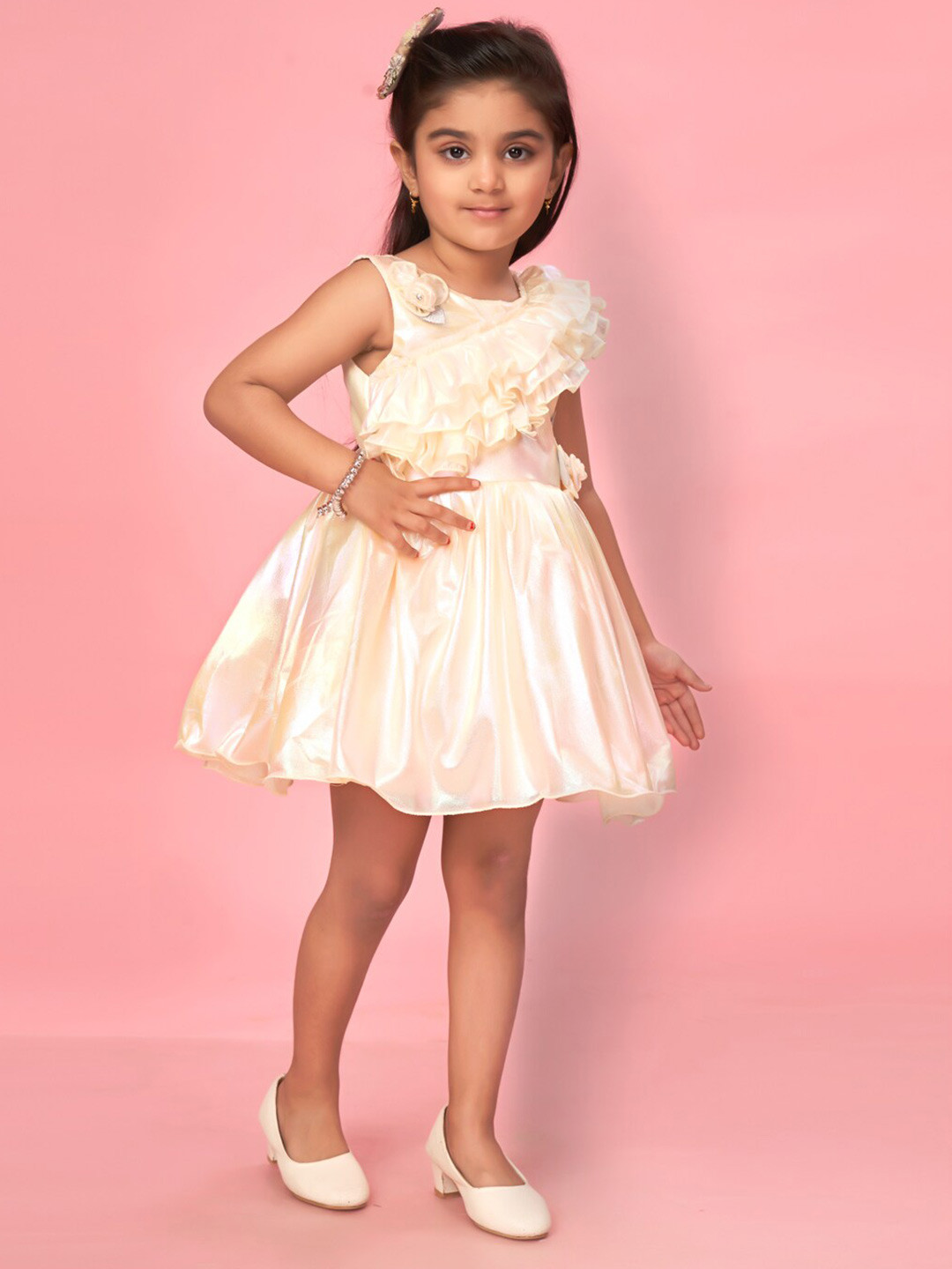 Muhuratam Girls Ruffle Detail Silk Fit & Flare Dress