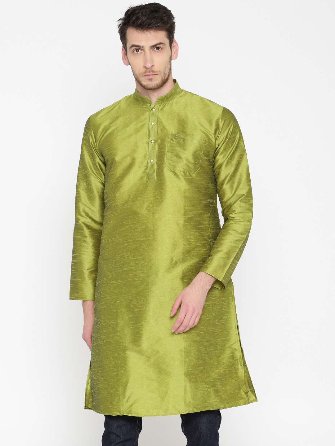 Khoday Williams Men Green Solid Straight Kurta