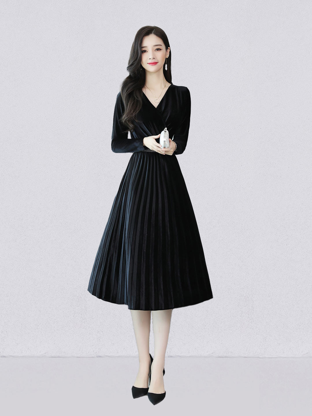 JC Collection Accordion Pleats Fit & Flare Midi Dress With Belt
