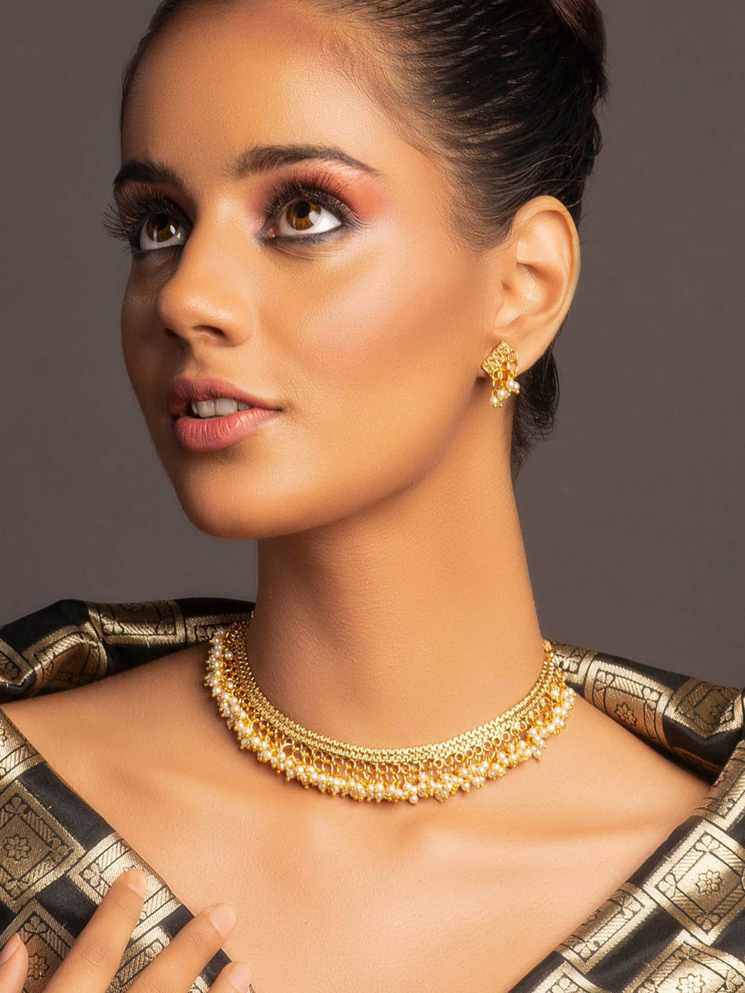 Fida Gold-Plated Beaded Necklace & Earring Set