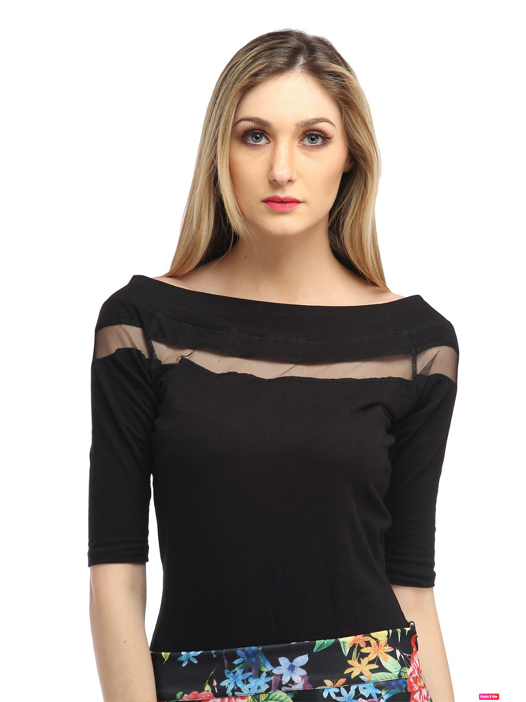 Cation Black Boat Neck Cotton Top