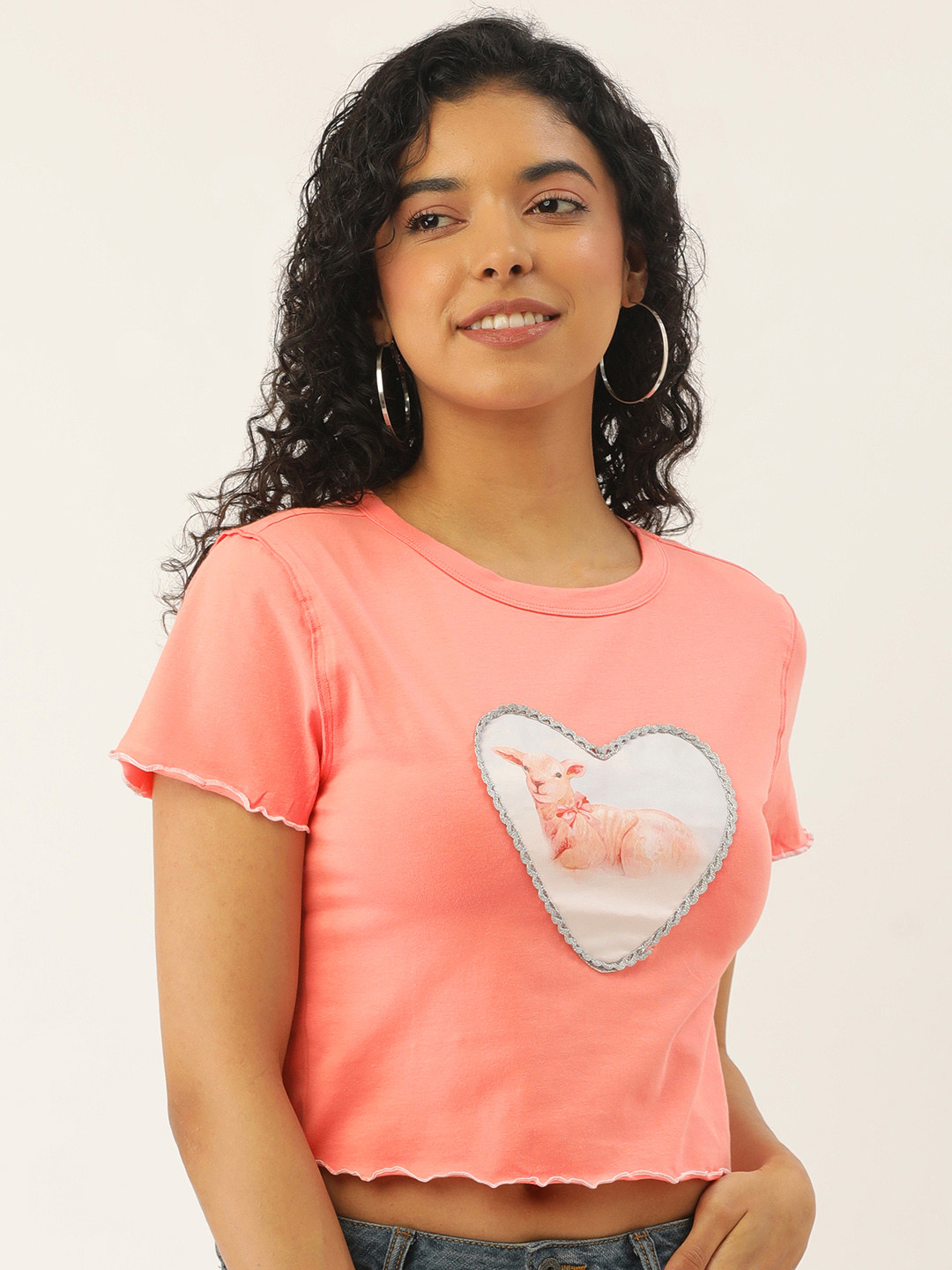 FOREVER 21 Women Graphic Printed T-shirt With Lettuce Edges