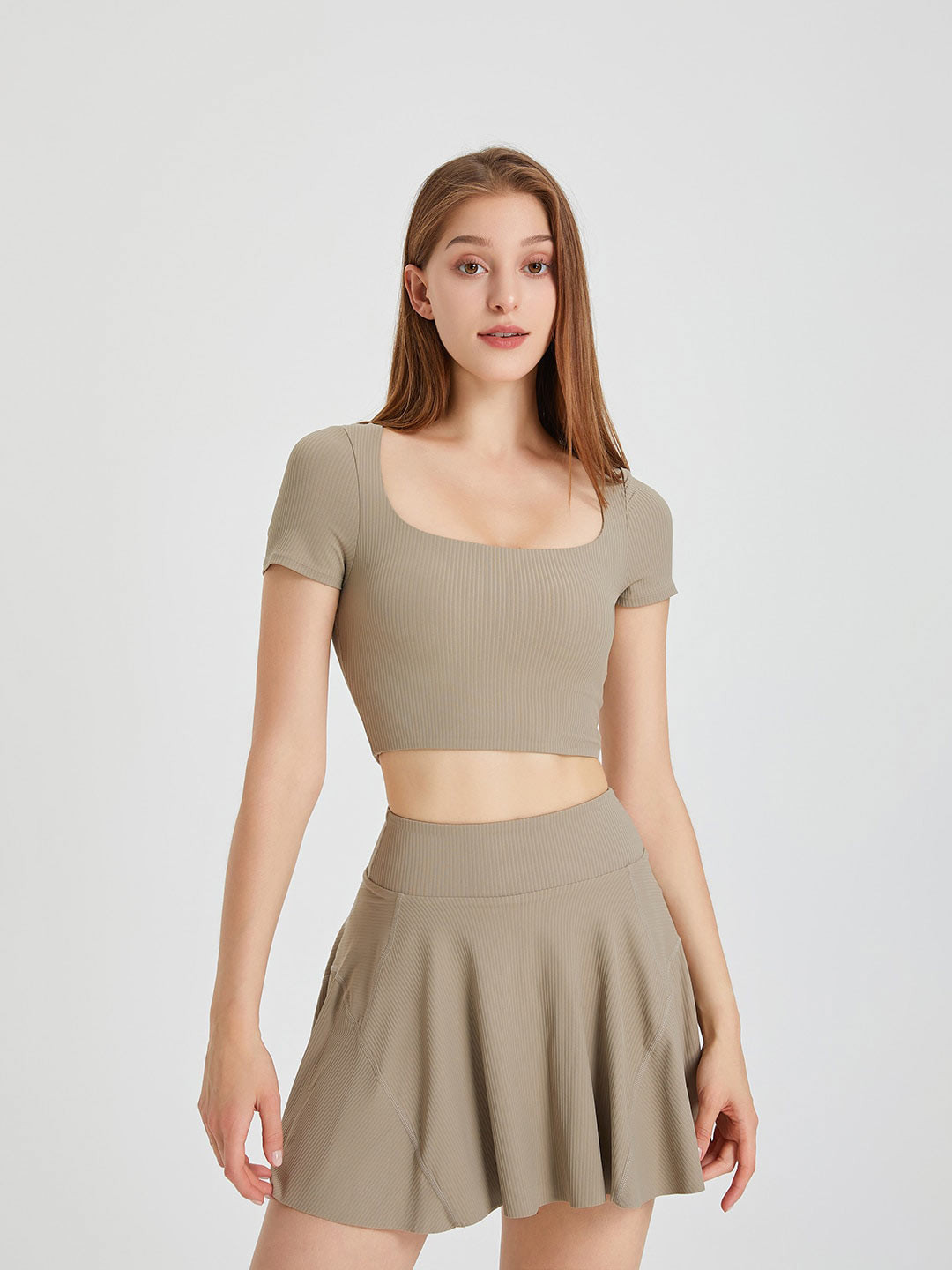 JC Collection Scoop Neck Ribbed Crop Styled Back Top