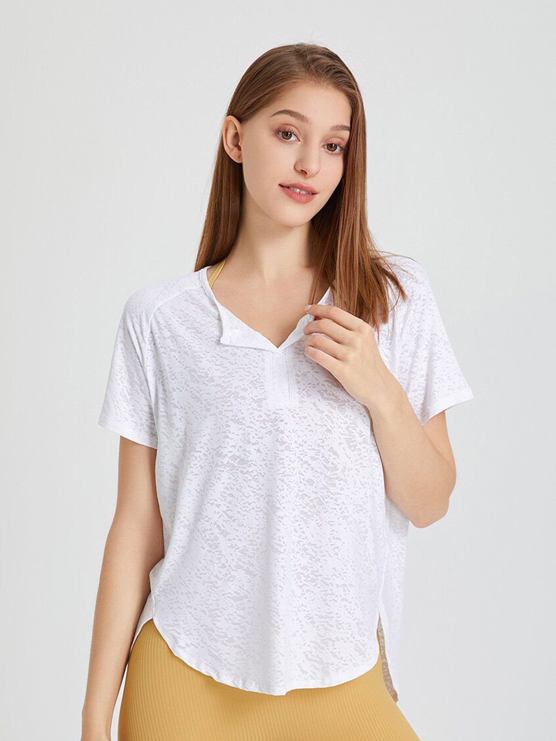 JC Collection Abstract Printed Henley Neck Raglan Sleeves Top