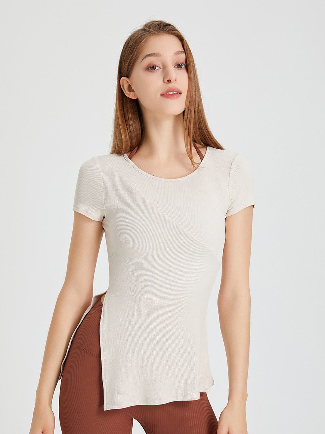 JC Collection One Side Slitted Knitted Cotton Top