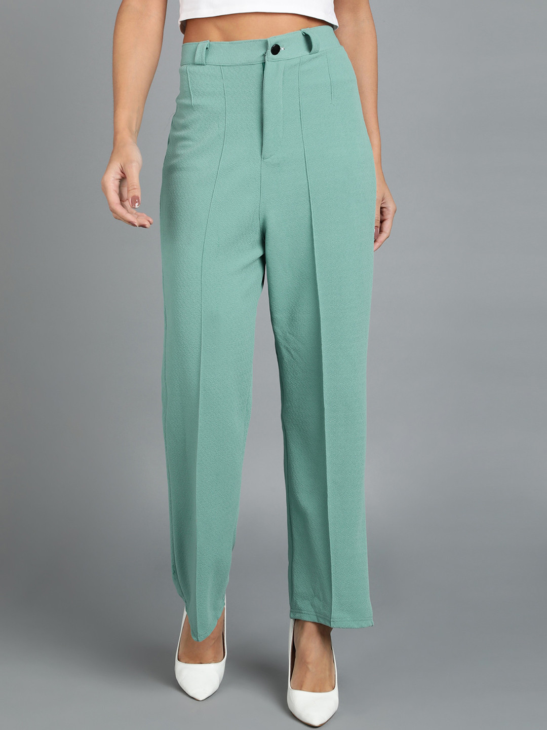 KASHIAN Women Relaxed Straight Leg Mid Rise Trousers