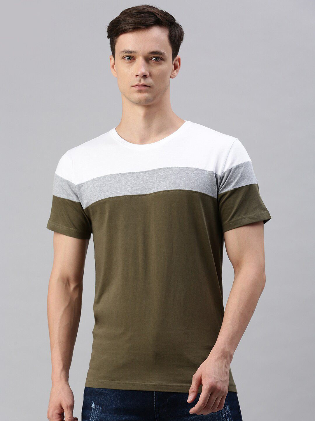 Urban Dog Colourblocked Round Neck Casual Cotton T-shirt