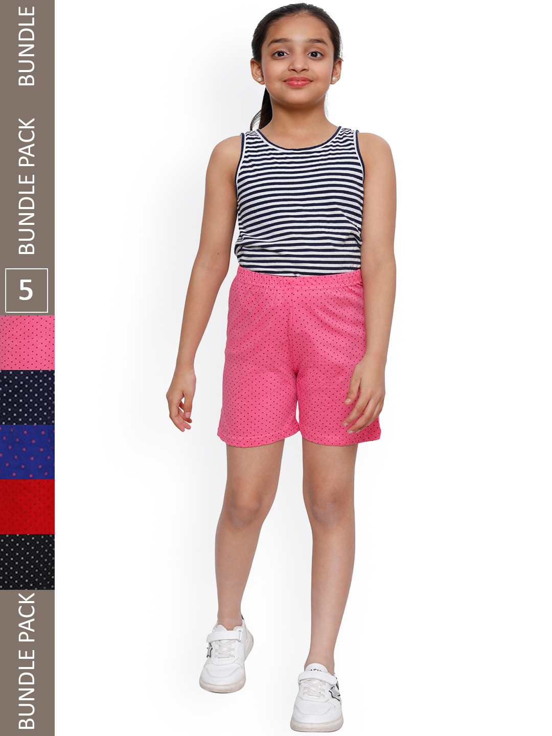 IndiWeaves Girls Pack Of 5 Polka Dots Printed High-Rise Pure Cotton Shorts