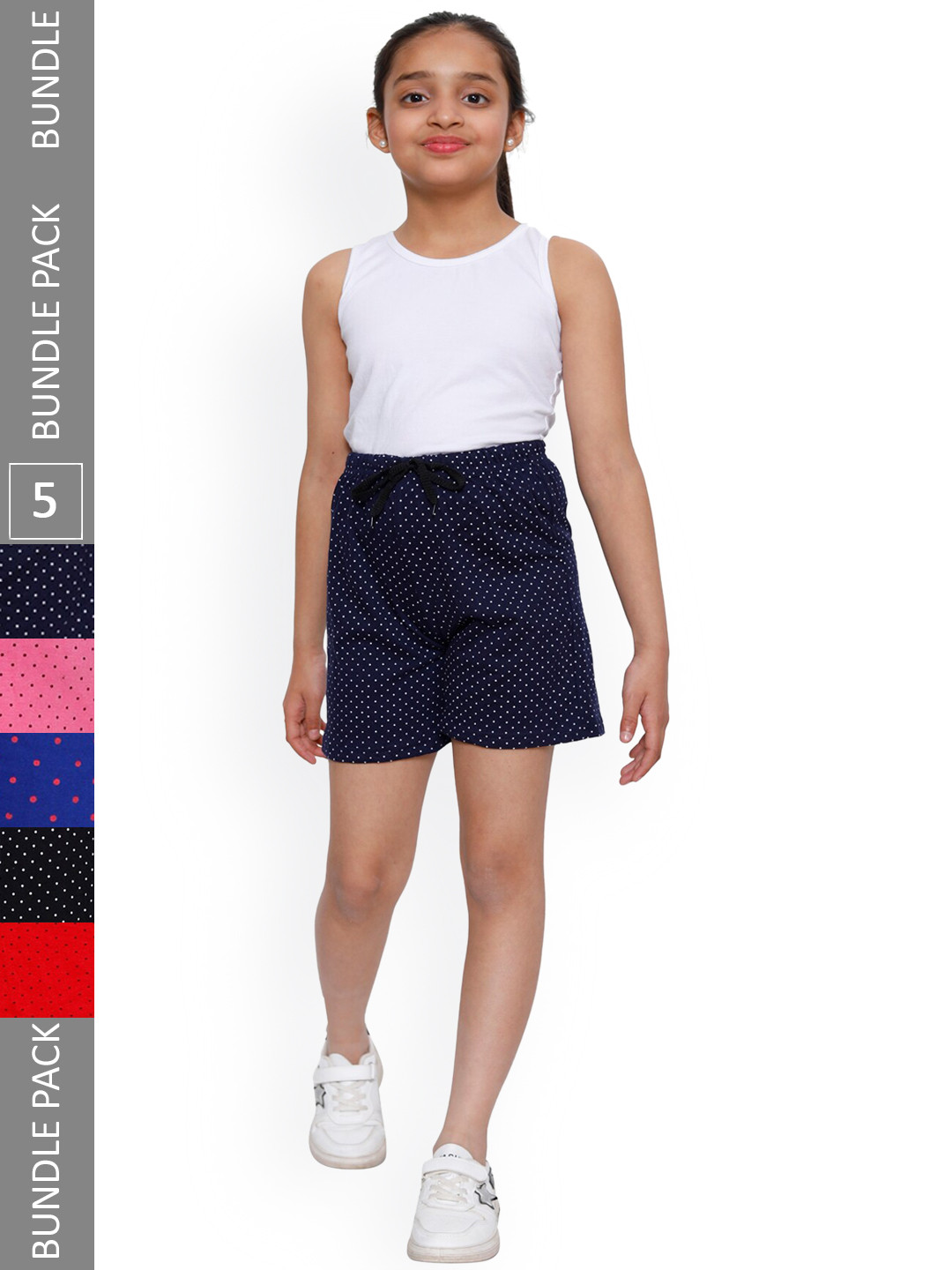 IndiWeaves Girls Pack Of 5 Polka Dots Printed High-Rise Pure Cotton Shorts