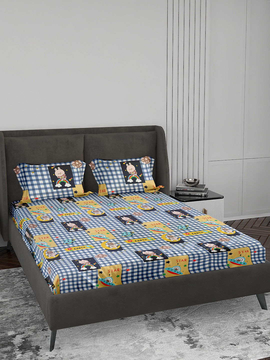 LABHAM Kids Mania Red Conversational Cotton 144 TC King Bedsheet with 2 Pillow Covers-88 x 100 inches