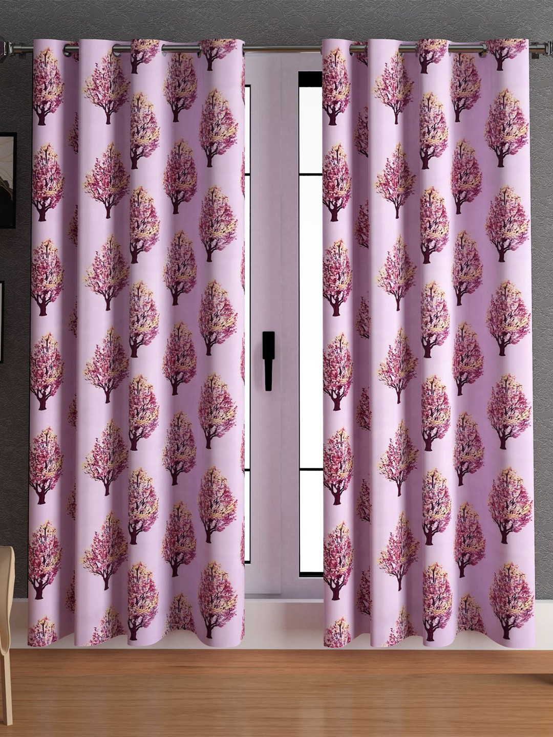 LA VERNE Pink & Yellow 2 Pieces Floral Door Curtains