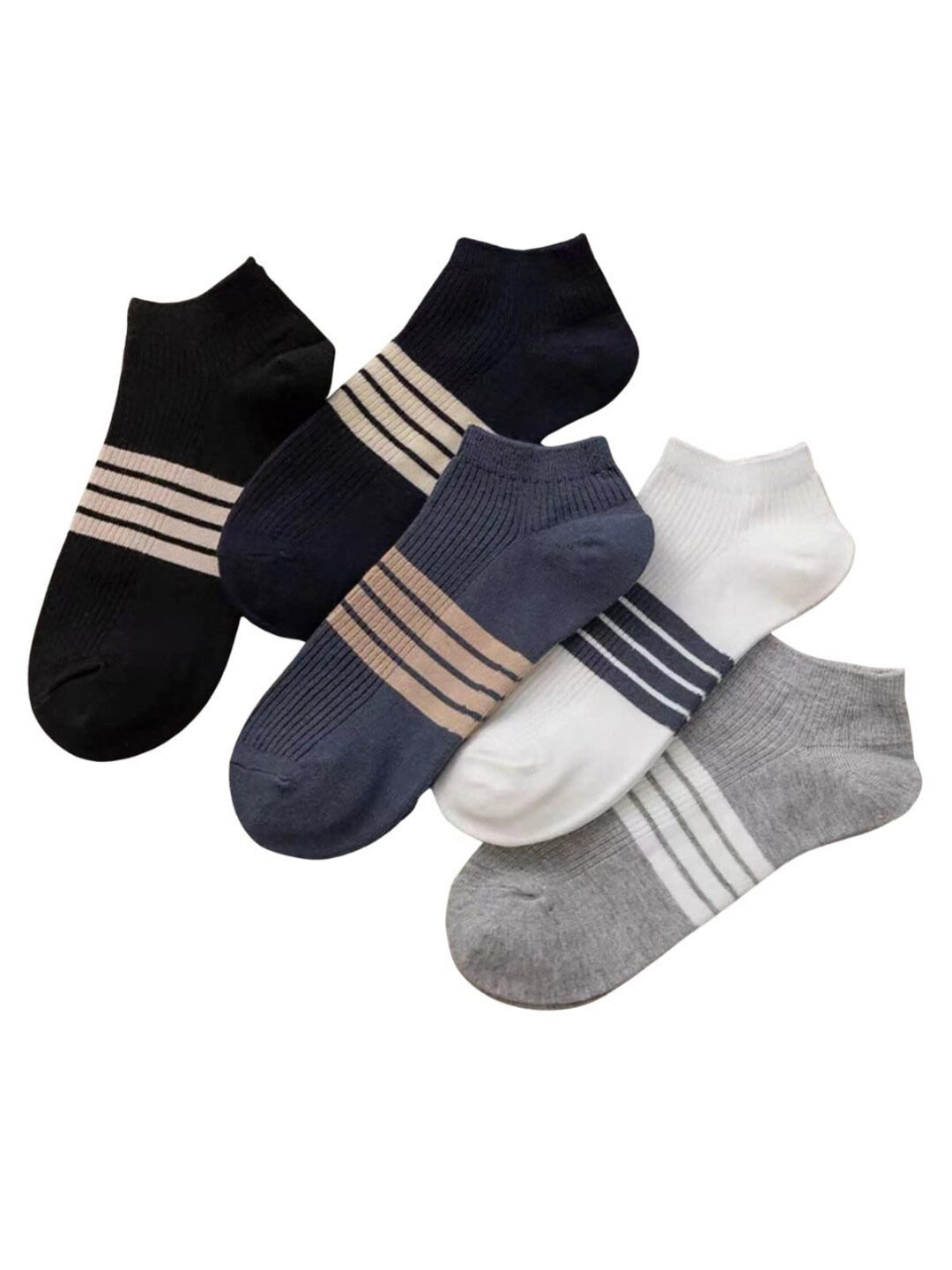 iSWEVEN Women Pack Of 5 Striped Ankle-Length Cotton Socks