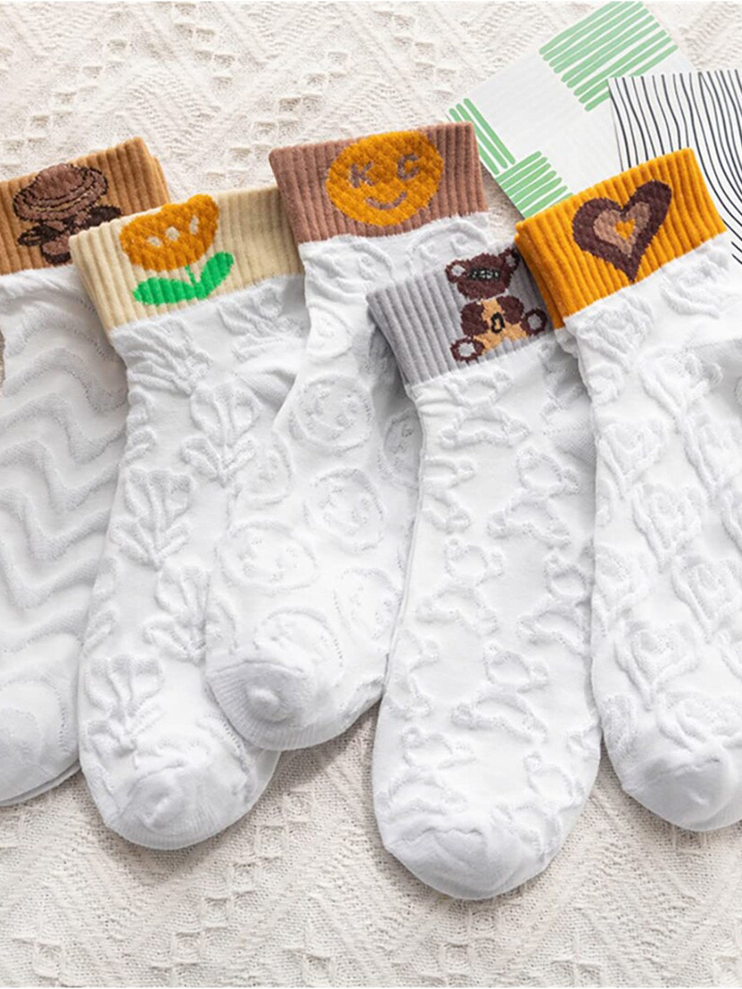 iSWEVEN Women Pack Of 5 Patterned Ankle-Length Cotton Socks