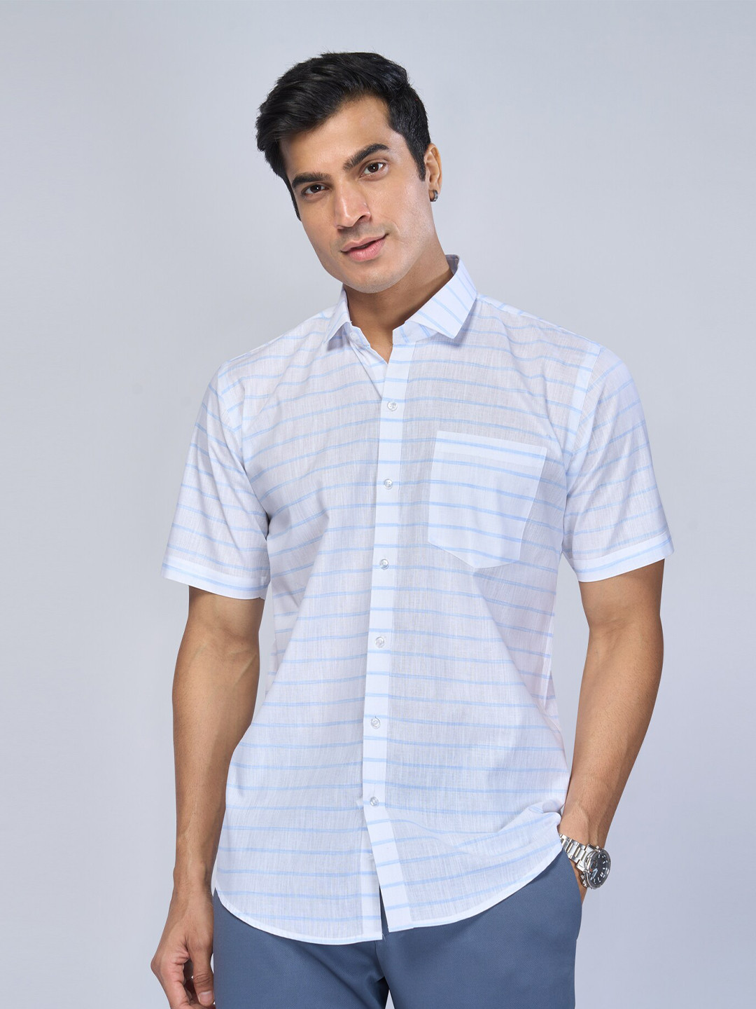 MARK & ALBERT Slim Fit Horizontal Stripes Linen Casual Shirt