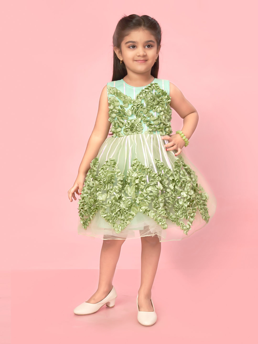 BAESD Girls Self Design Corsage Detailed Fit & Flare Dress