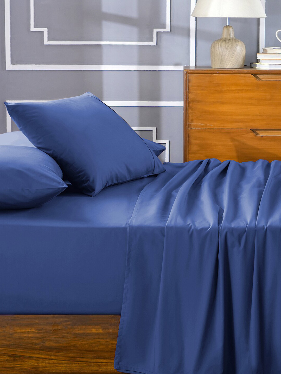 MASPAR Colorart Eden Blue 144TC Cotton King Bedsheet & 2 Pillow Covers