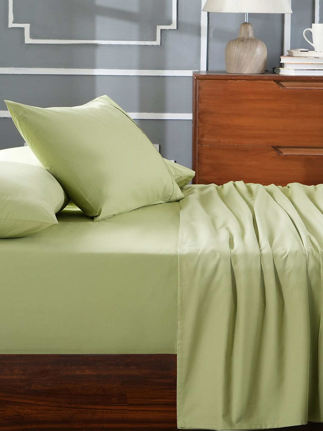 MASPAR Colorart Eden Green Cotton Breathable 144 TC King Bedsheet with 2 Pillow Covers-108 x 108 inches