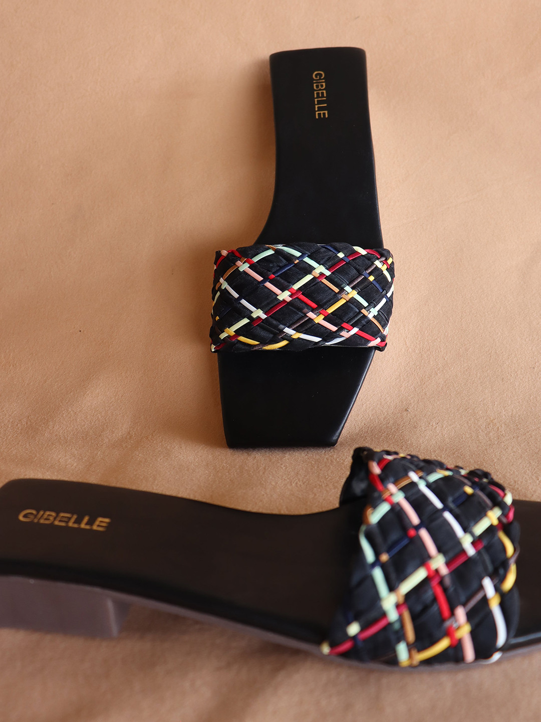 Gibelle Women Woven Design Fabric Open Toe Flats