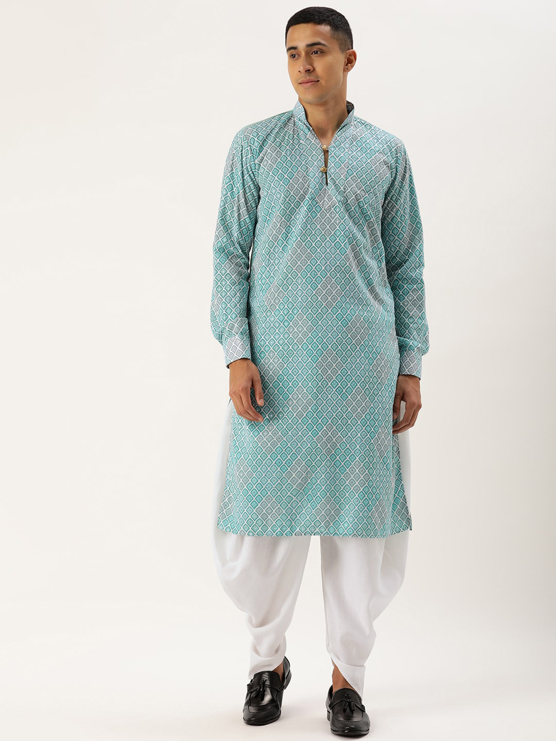 Ethnovog Ethnic Motifs Chinon Embroidered Sequinned Kurta with Dhoti Pants