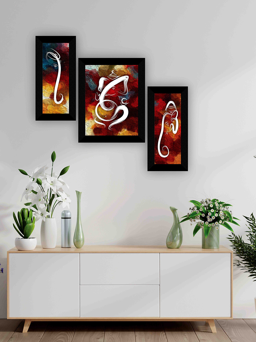 SAF Digital Ganesha Paper 3 Pcs Wall Rectangle Paintings Wall Art -19.5x13.4In