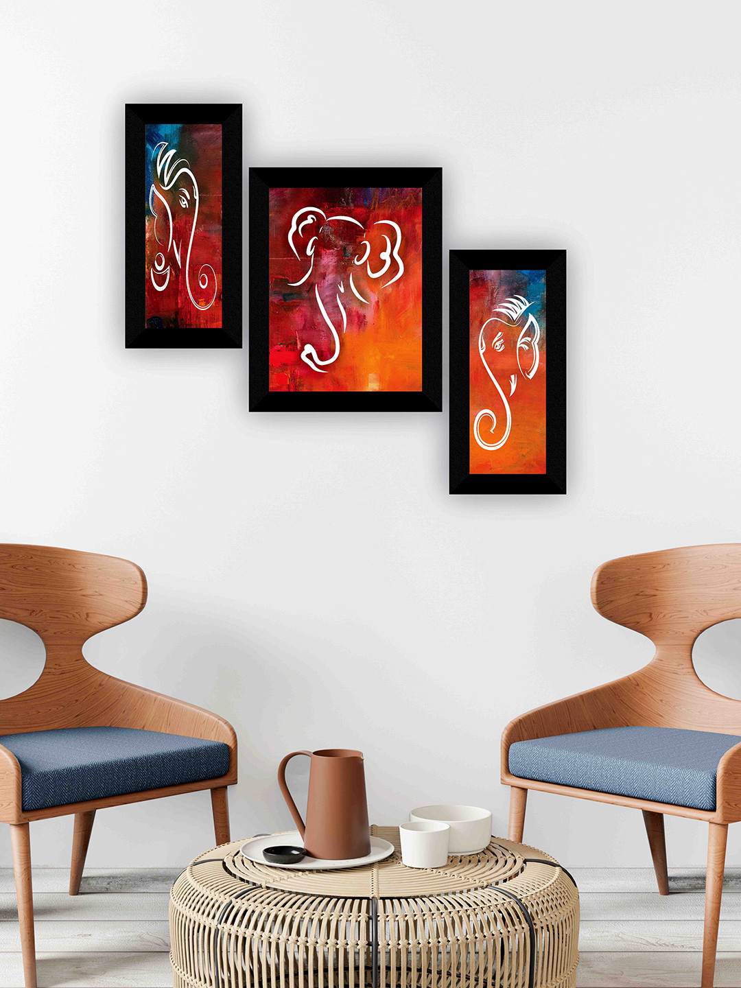 SAF Orange & Maroon 3 Pieces Lord Ganesha Wall Art