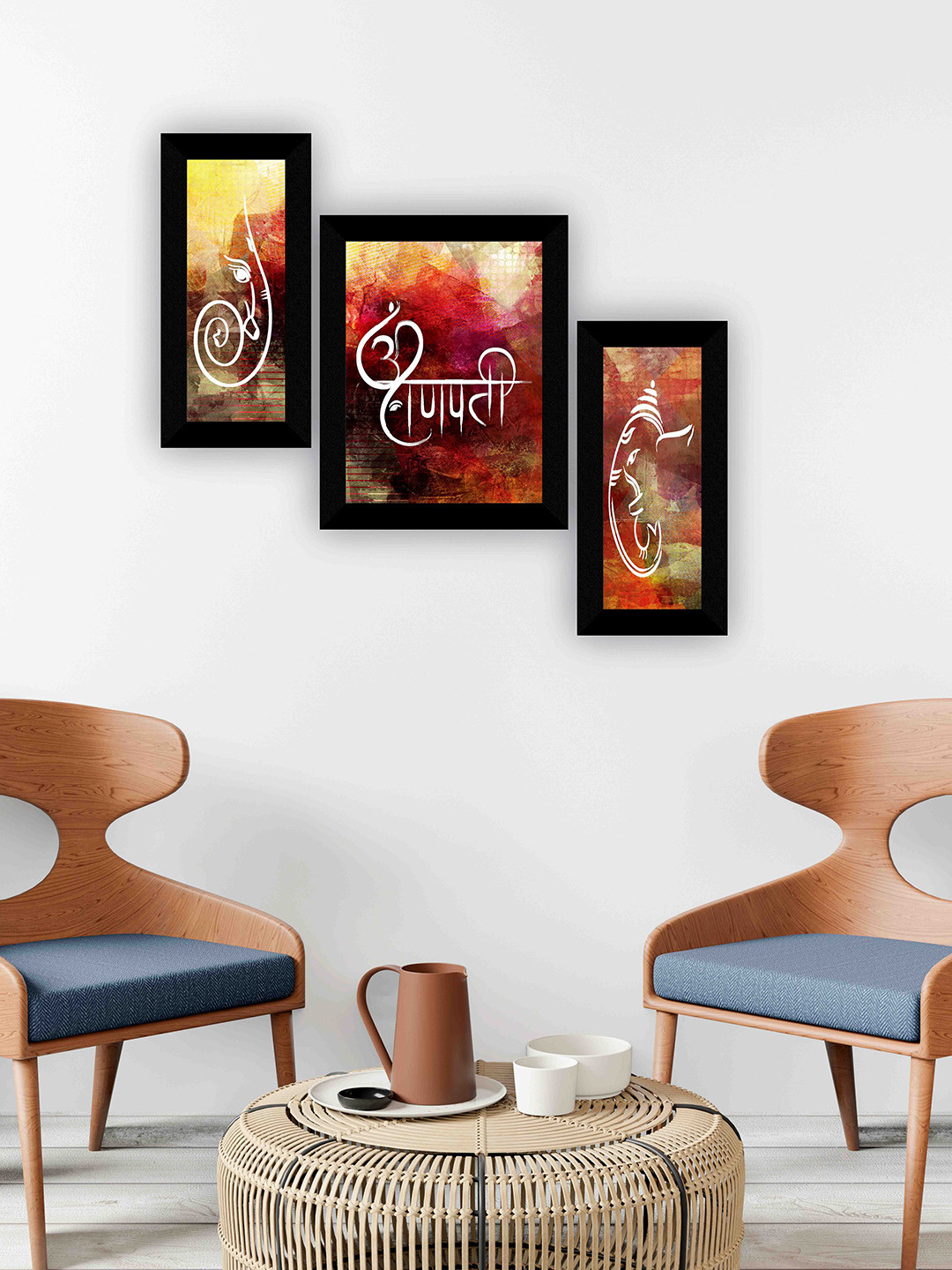 SAF Red & Yellow 3 Pieces Lord Ganesha Wall Art