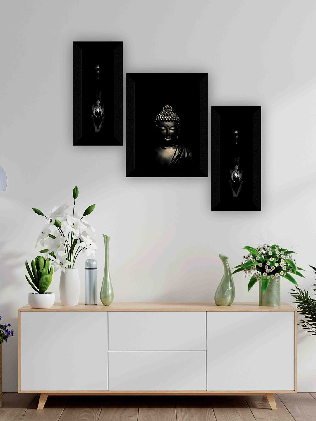 SAF Lord Buddha Paper 3 Pcs Wall Living Room Rectangle Paintings Wall Art -19.49 x 13.39In