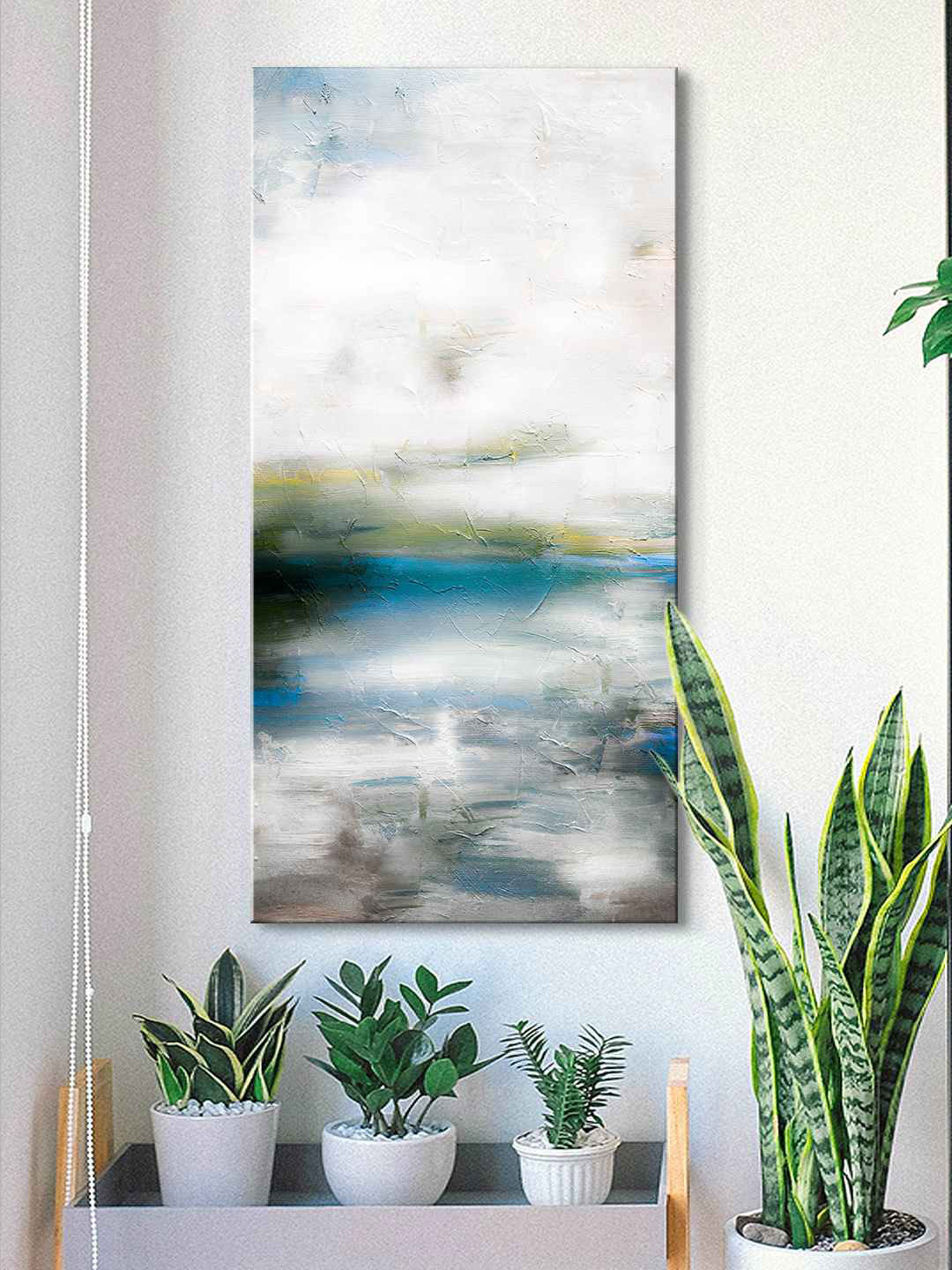 999Store Grey & Blue Abstract Snow In The Sky Grey Canvas Painting Canvas Wall Art