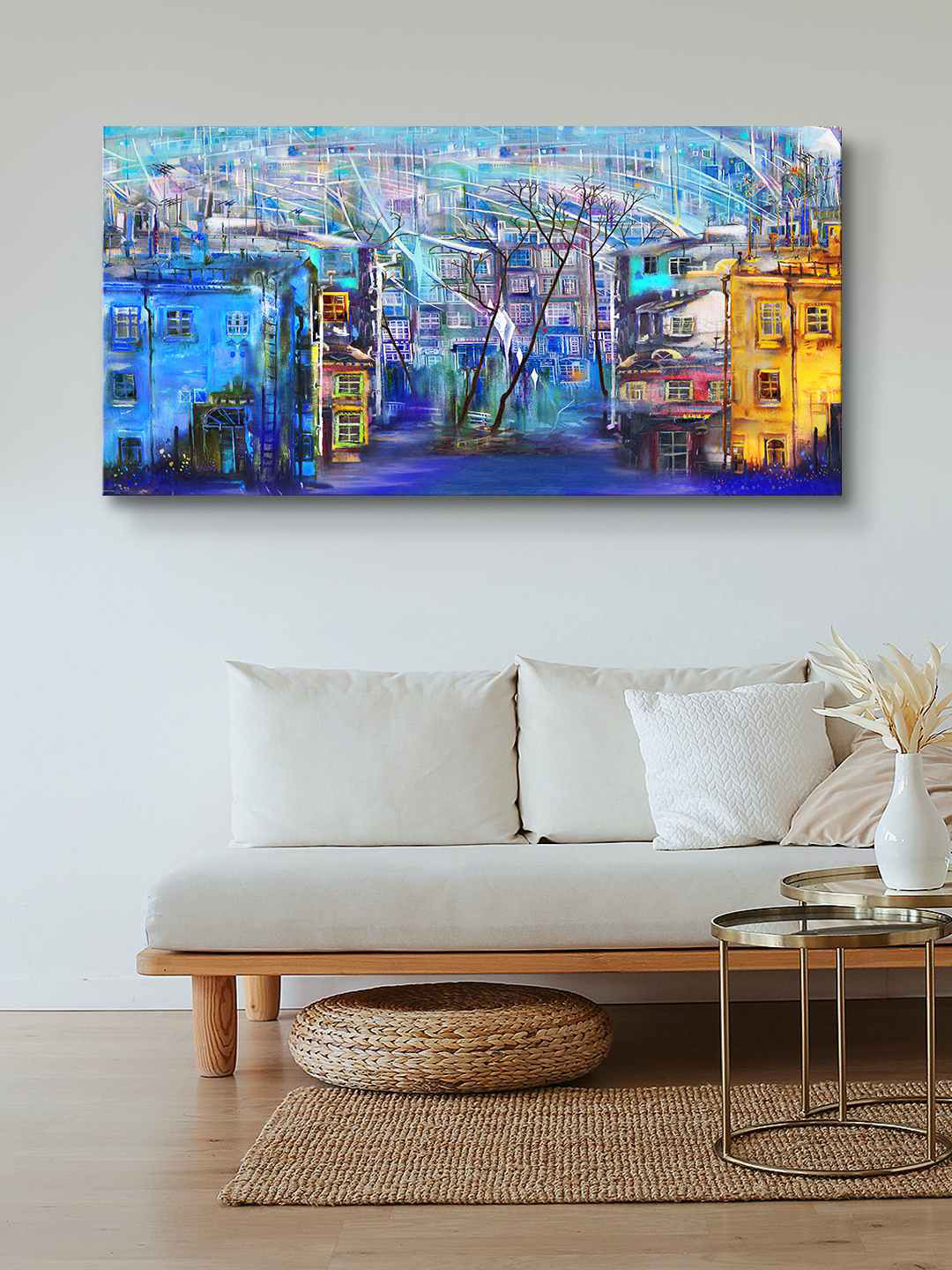 999Store Blue & Yellow Abstract Painting Canvas Wall Art